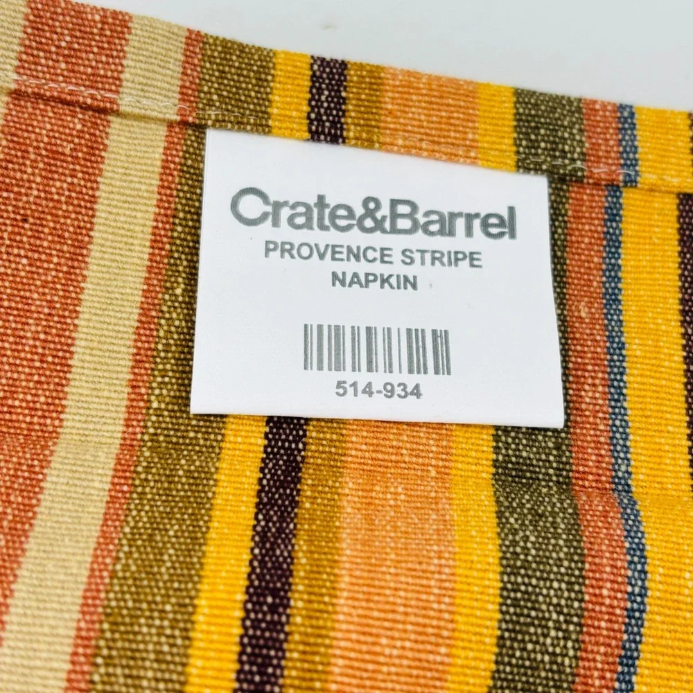 Crate & Barrel Provence Stripe Napkin Set of 6 Orange Yellow‎ Brown Fall Autumn